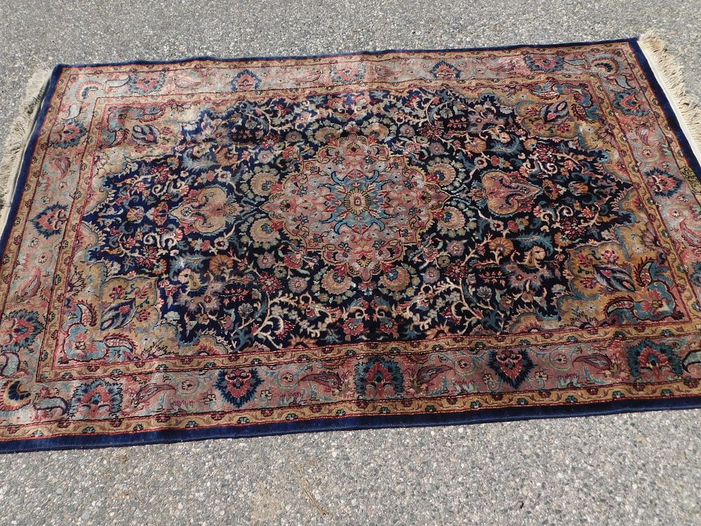 Appraisal: INDO TABRIZ BLUE FLORAL RUG Vintage Indo Tabriz hand made