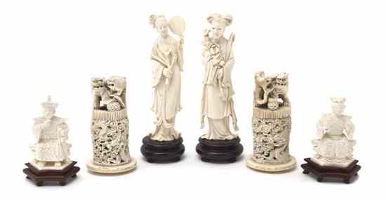 Appraisal: A Group of Six Chinese Carved Ivory Figures comprising two