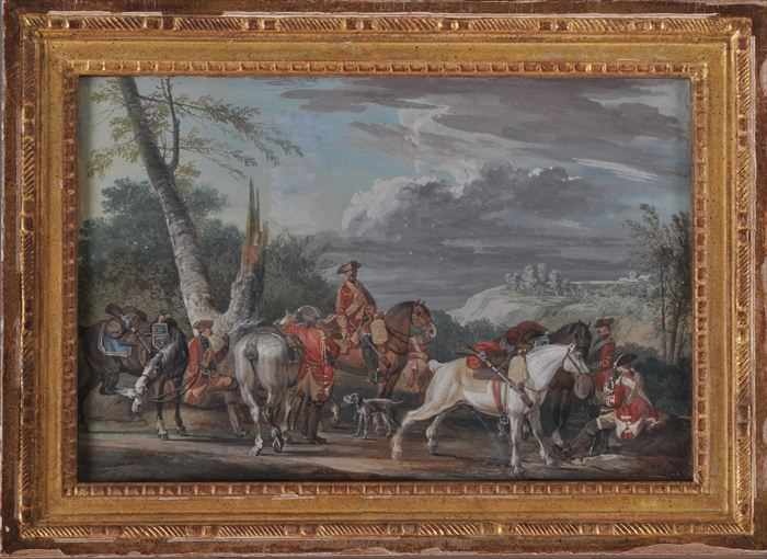 Appraisal: ATTRIBUTED TO JEAN-BAPTISTE LE PAON CAVALRY AT REST Gouache on