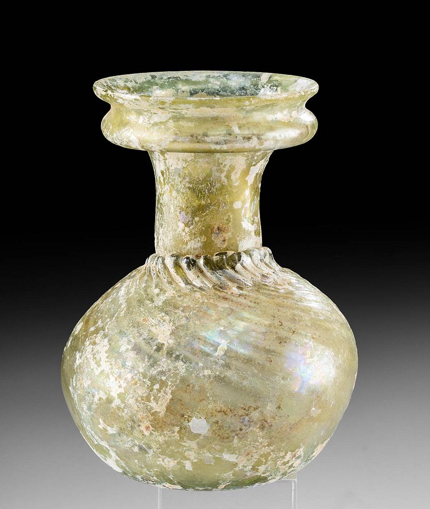 Appraisal: Roman Glass Sprinkler Flask w Swirled Body Rome Imperial Period