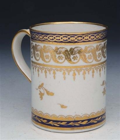 Appraisal: A WORCESTER PORCELAIN CYLINDRICAL MUG with gilt feather and foliate