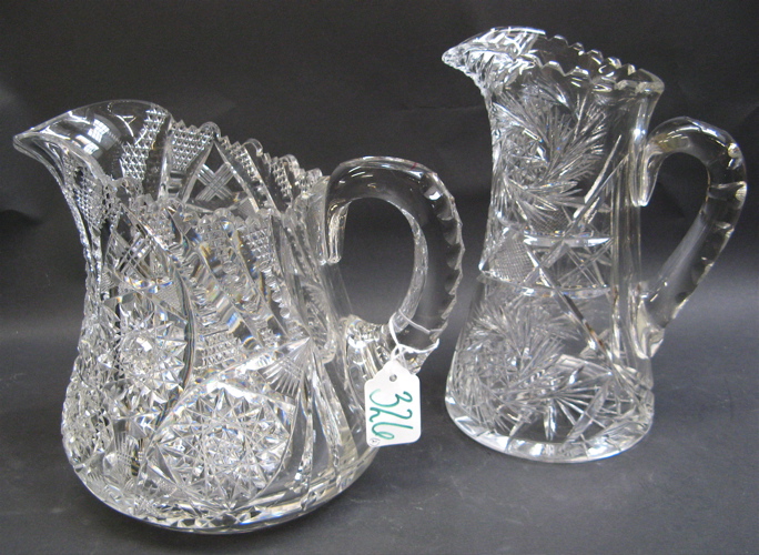 Appraisal: TWO CLEAR CUT GLASS WATER PITCHERS one made by Libby