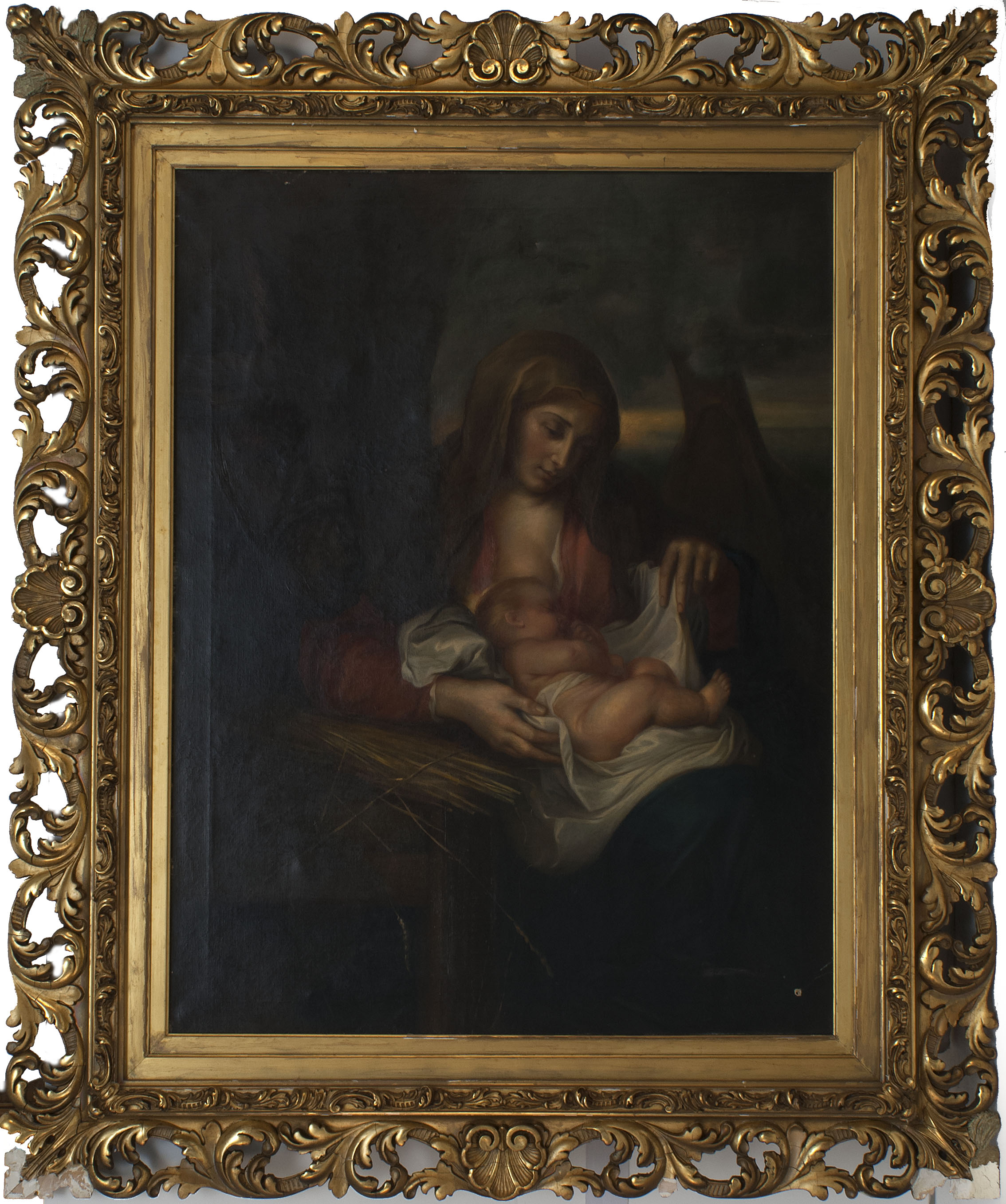 Appraisal: CONTINENTAL SCHOOLLate th CenturyMadonna and Child Unsigned Hand-carved gilt frame