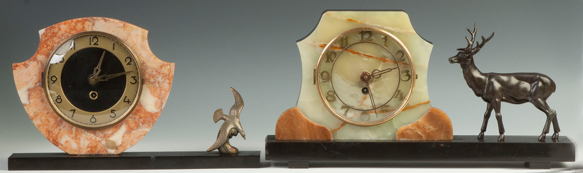 Appraisal: Two Art Deco Clocks C 's L marble slate w