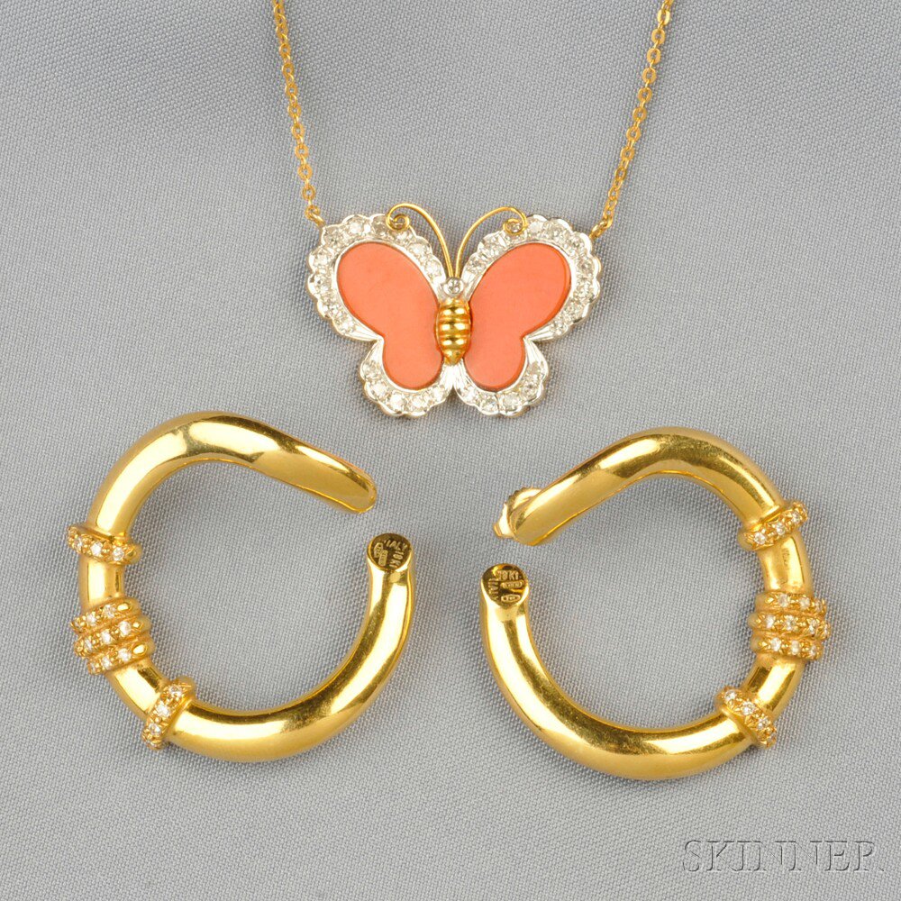 Appraisal: Two Gold Jewelry Items a pair of kt gold hoops