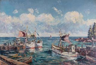 Appraisal: Harbor Scene Oil On Laid Board Signed Daniel to lower