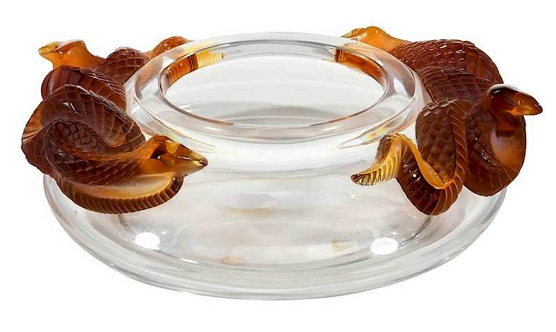 Appraisal: Lalique Serpent Bowl with amber serpents on a clear glass