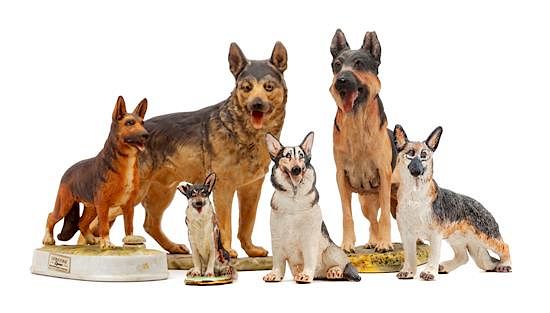 Appraisal: A Group of Six Porcelain and Ceramic German Shepherds Width