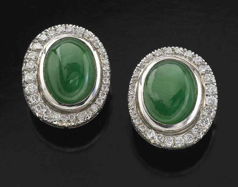 Appraisal: Platinum diamond and green GIA jadeite earringsmounted with a pair