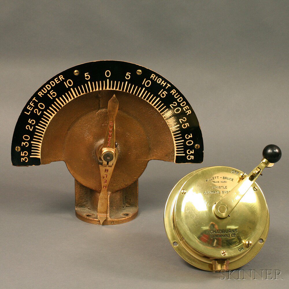 Appraisal: Cast Bronze Rudder Gauge and Whistle Control System Lever th