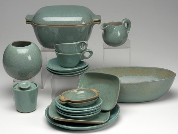 Appraisal: GLIDDEN Nineteen pieces covered in mottled blue glaze two teacups