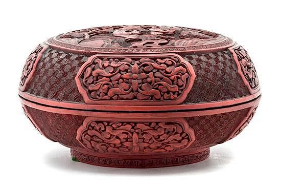 Appraisal: A Carved Cinnabar Lacquer Box and Cover Diameter inches A