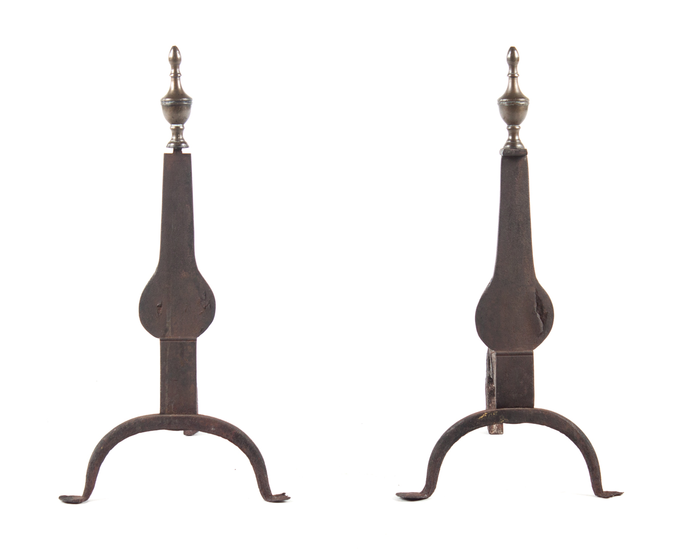 Appraisal: Pair of Federal wrought iron and brass andirons late th