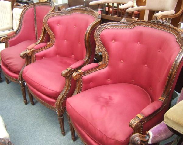 Appraisal: A pair of French beech Louis XVI style bergeres each