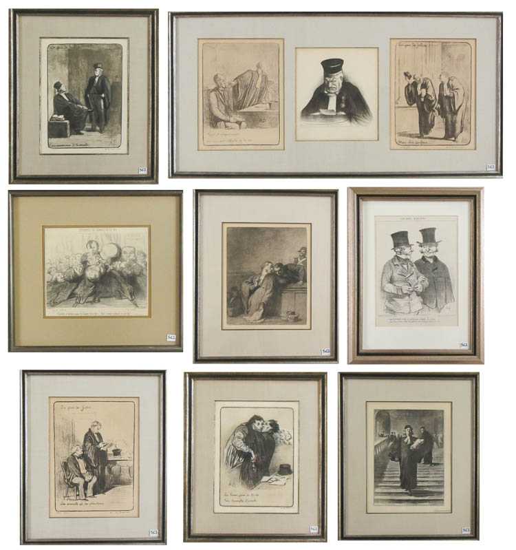 Appraisal: AFTER HONORE DAUMIER SEVEN ETCHINGS AND TWO NEWSPAPER PRINTS France