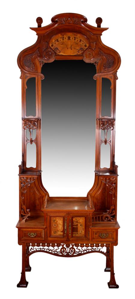 Appraisal: FRENCH ART NOUVEAU HALL CABINET CIRCA inlaid mahogany with central