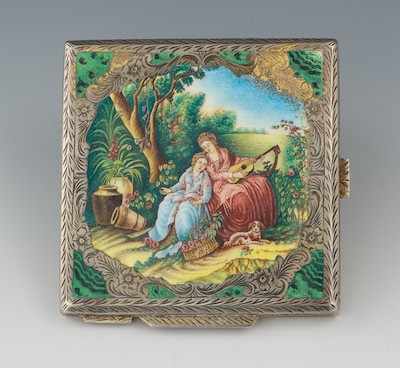 Appraisal: An Italian Silver and Enamel Compact An standard silver compact