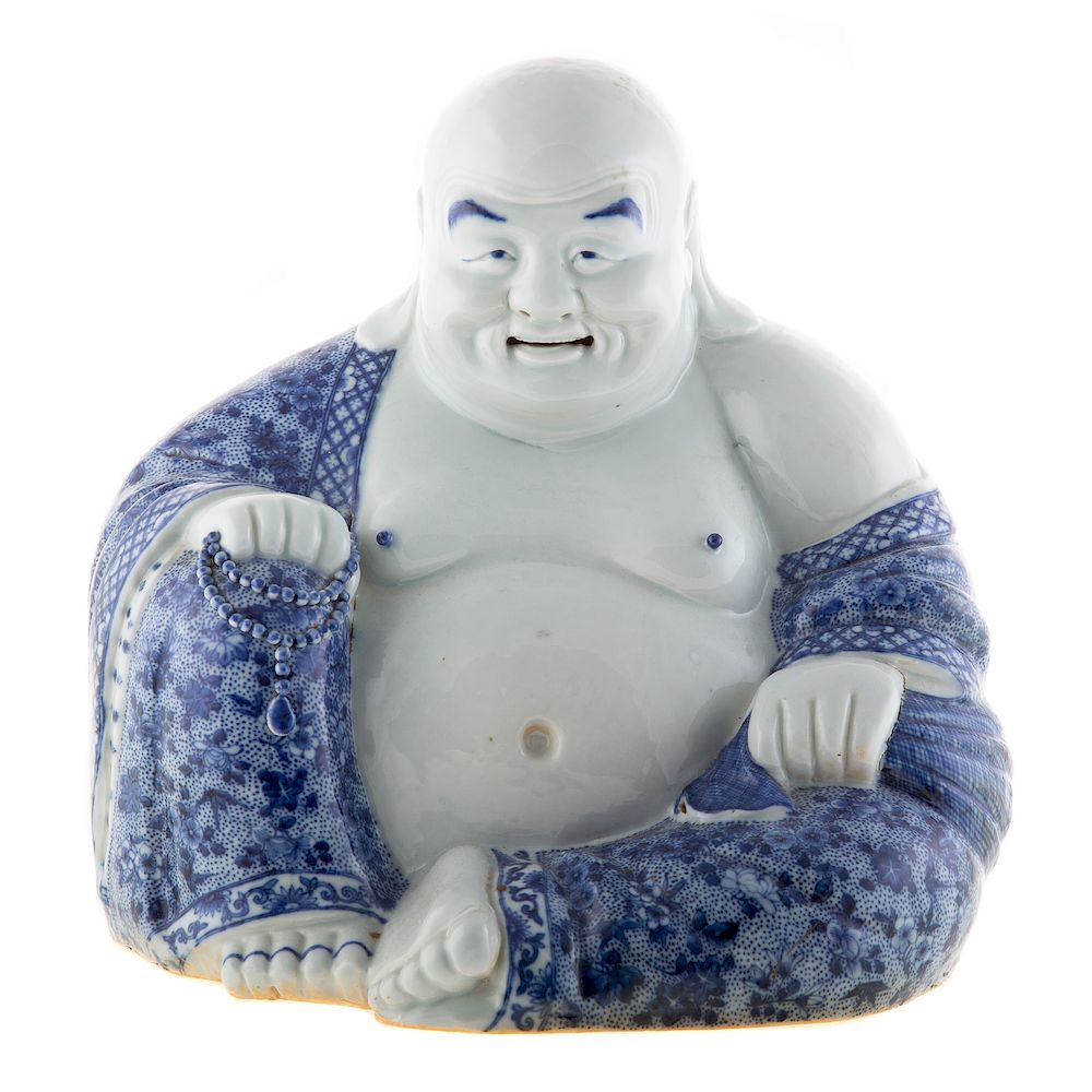 Appraisal: Chinese Blue White Porcelain Seated Hotai th century in H