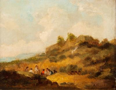 Appraisal: th Century English School Figures in a Landscape indistinctly signed