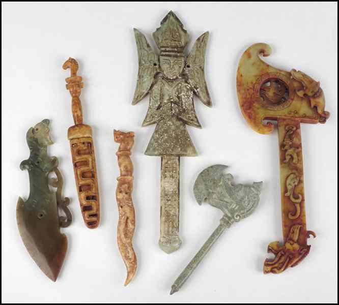 Appraisal: GROUP OF CHINESE CARVED STONE KNIVES AND WEAPONS Longest ''