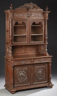 Appraisal: French Henri II Style Carved Oak Buffet a Deux Cor