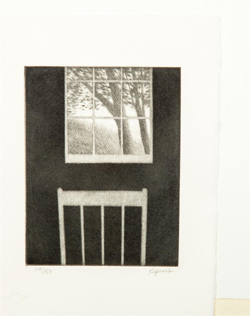 Appraisal: Robert Kipniss b Landscape with Window and Chair Mezzotint on