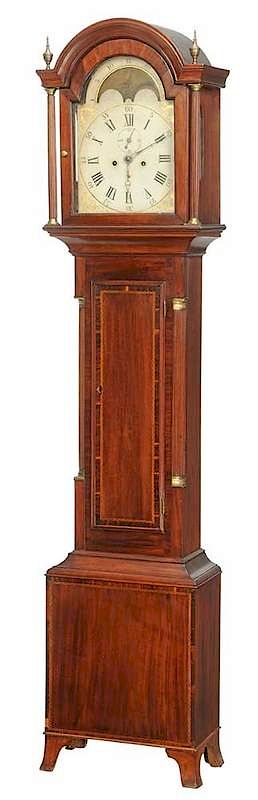 Appraisal: American Federal Inlaid Mahogany Tall Case Clock - arched painted