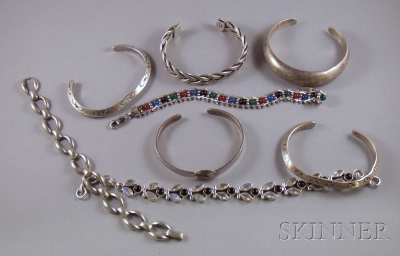 Appraisal: Eight Sterling Silver Bracelets