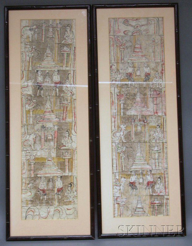 Appraisal: Pair of Paintings Thailand th century ink and colors on