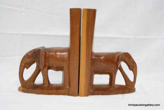 Appraisal: Hand Carved Wooden Elephant BookendsFrom the estate is a very