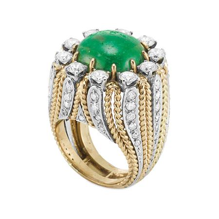 Appraisal: Gold Cabochon Emerald and Diamond Ring Estimate -