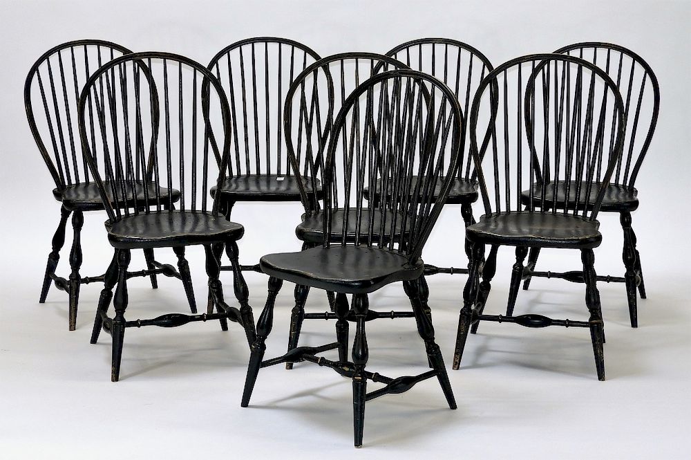 Appraisal: Set of American Green Painted Windsor Chairs United States Early