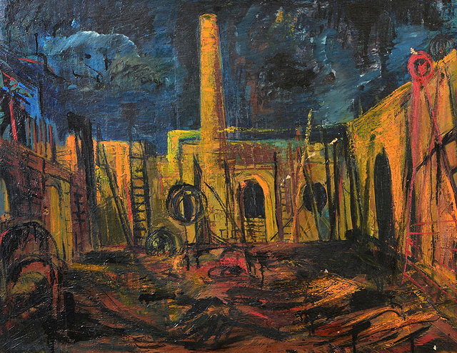 Appraisal: FREEMAN TH CENTURY An industrial courtyard with chimney signed oils