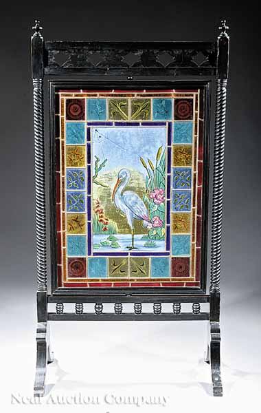 Appraisal: An Aesthetic Movement Carved and Ebonized Fire Screen late th