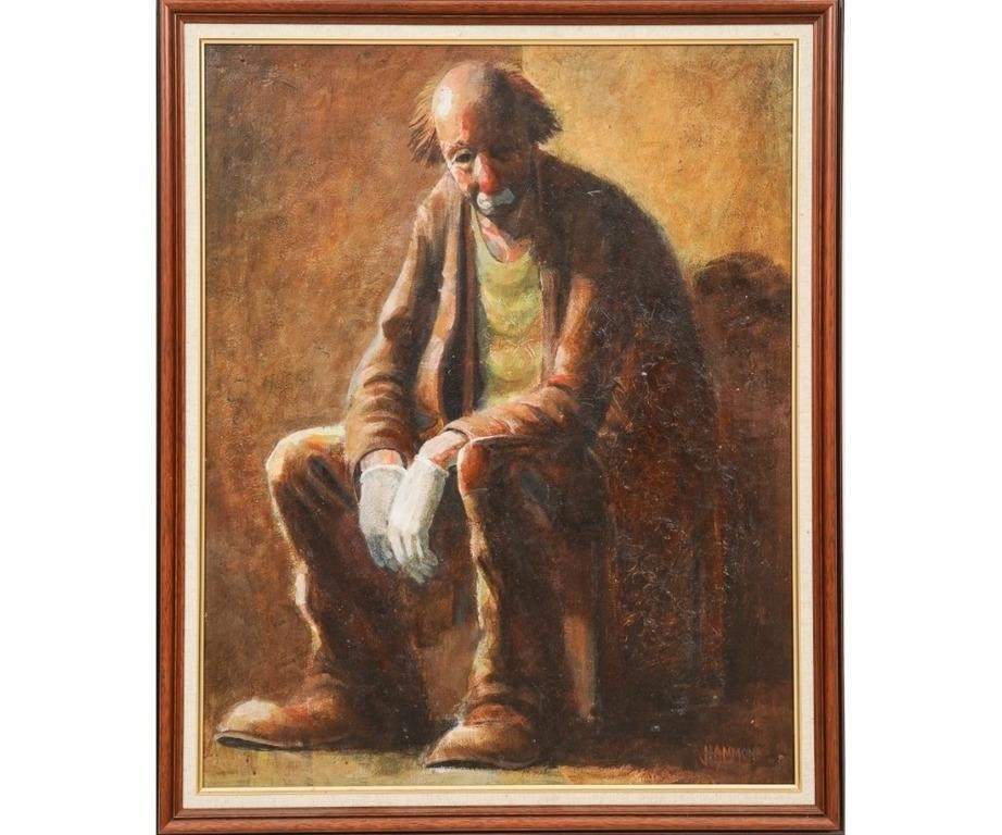 Appraisal: Oil on board of a seated clown signed Hammond x