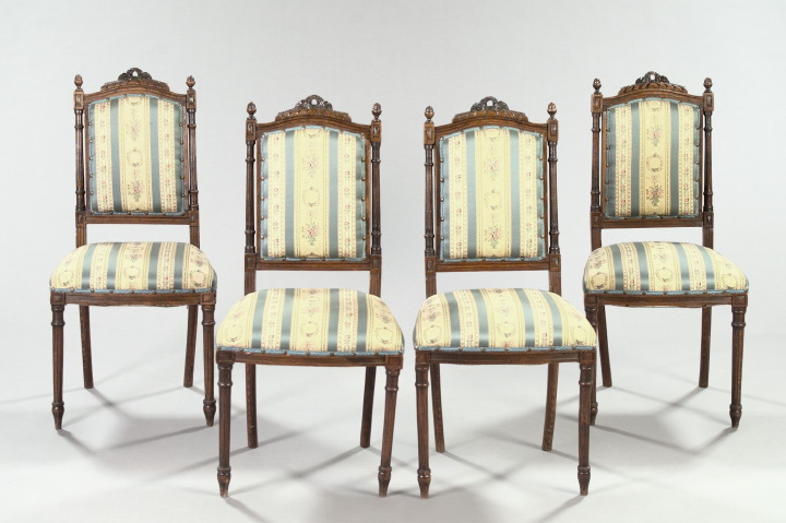 Appraisal: Suite of Four Louis XVI-Style Stained Walnut Sidechairs each with