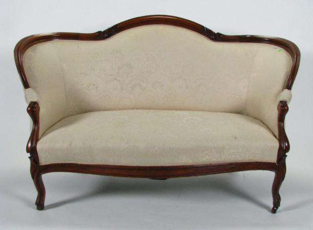 Appraisal: French style antique settee walnut frame with padded seat back