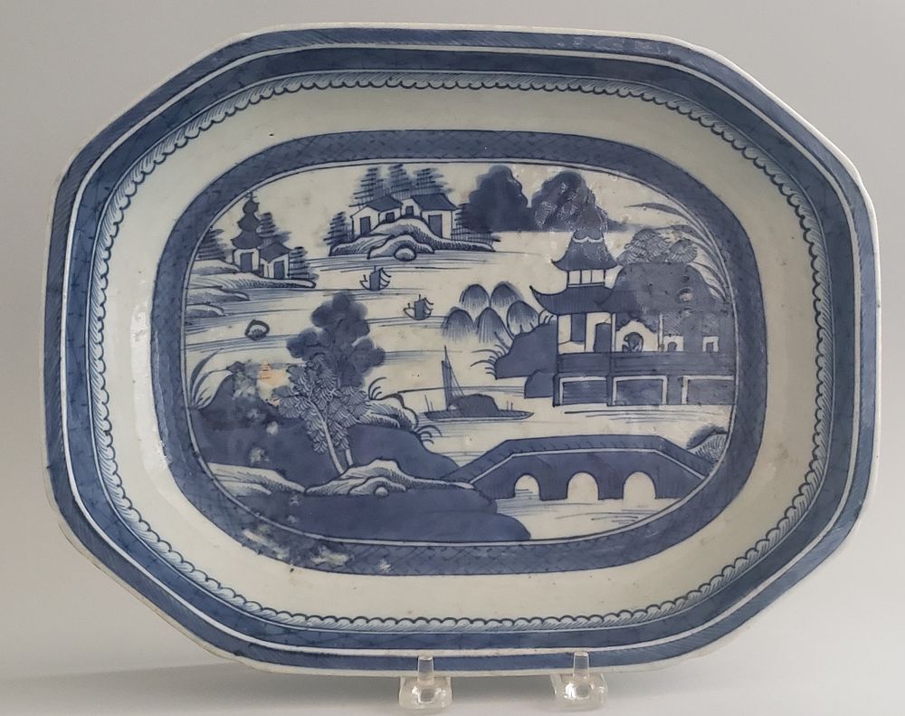 Appraisal: th Century Chinese Canton Blue and White Deep Dish Platter