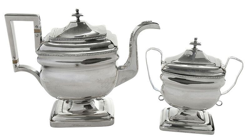 Appraisal: Coin Silver Teapot and Sugar possibly Southern th century square