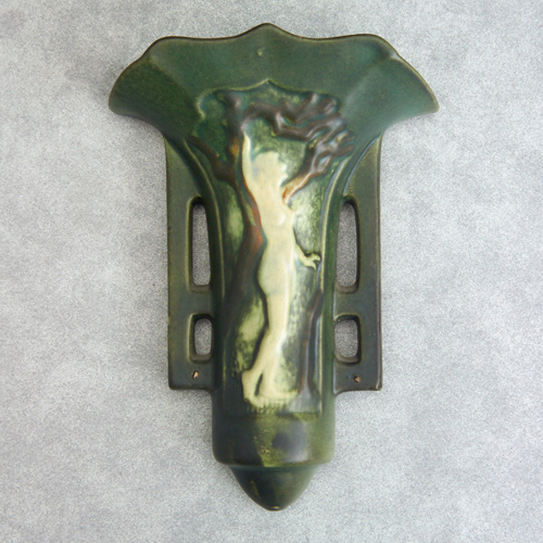 Appraisal: ROSEVILLE Green Panel wall pocket Small clay pimples to handles