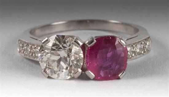 Appraisal: Diamond and ruby ring round-cut diamond approximately ct sided by