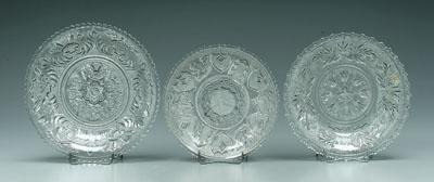 Appraisal: Three Sandwich glass dishes one with floral central medallion -