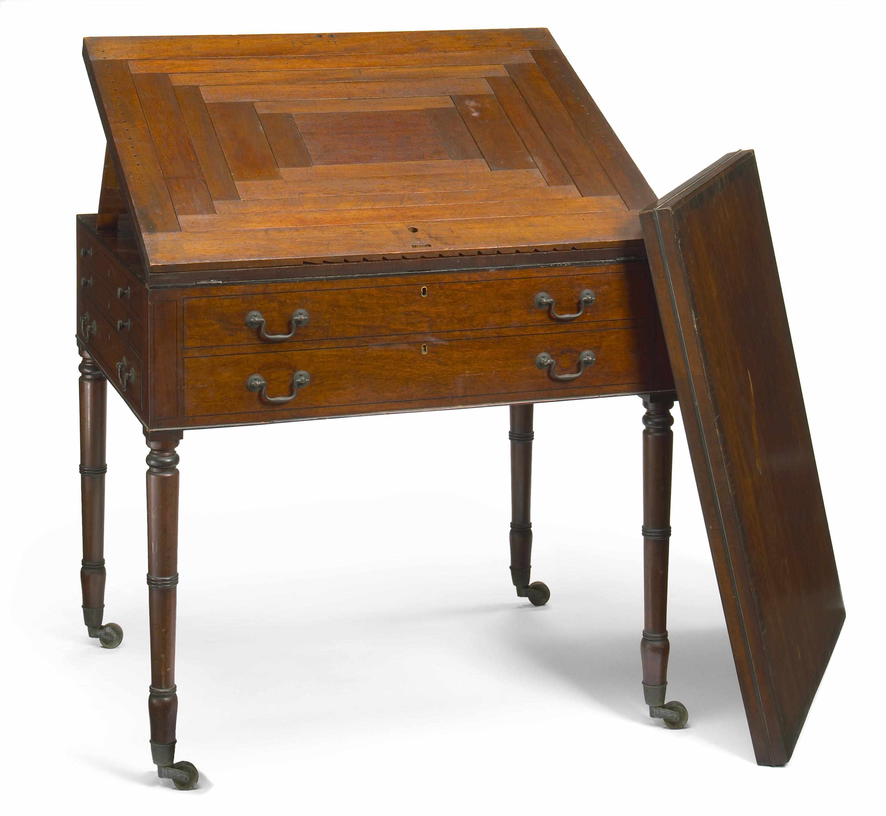 Appraisal: A George III ebony lined mahogany architect's desk early th