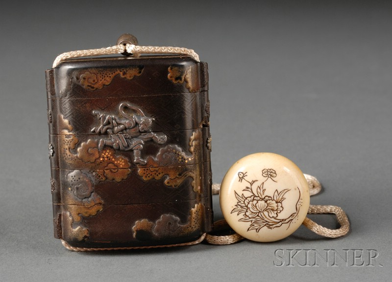 Appraisal: Seal Case Japan th century four-compartment inro of black lacquer