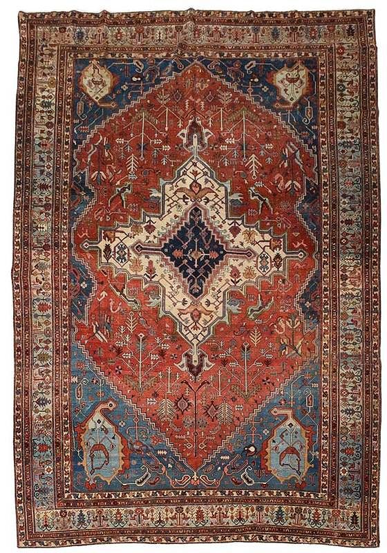 Appraisal: Serapi Carpet early th century diamond shaped red field with