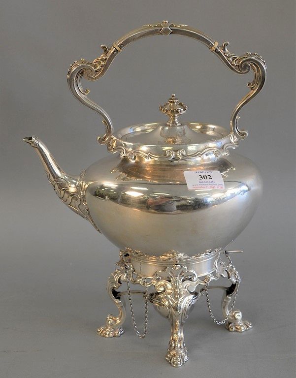 Appraisal: Victorian silver kettle on tilting stand with the hinged cover