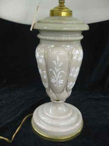 Appraisal: Art Glass Table Lamp white enamel floral on Bristol fireglow