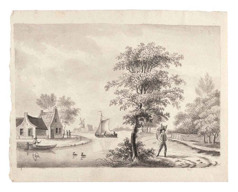 Appraisal: DUTCH SCHOOL th Century Canal scene with boats and a