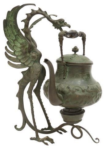 Appraisal: Continental verde patinated spirit kettle on stand late th c