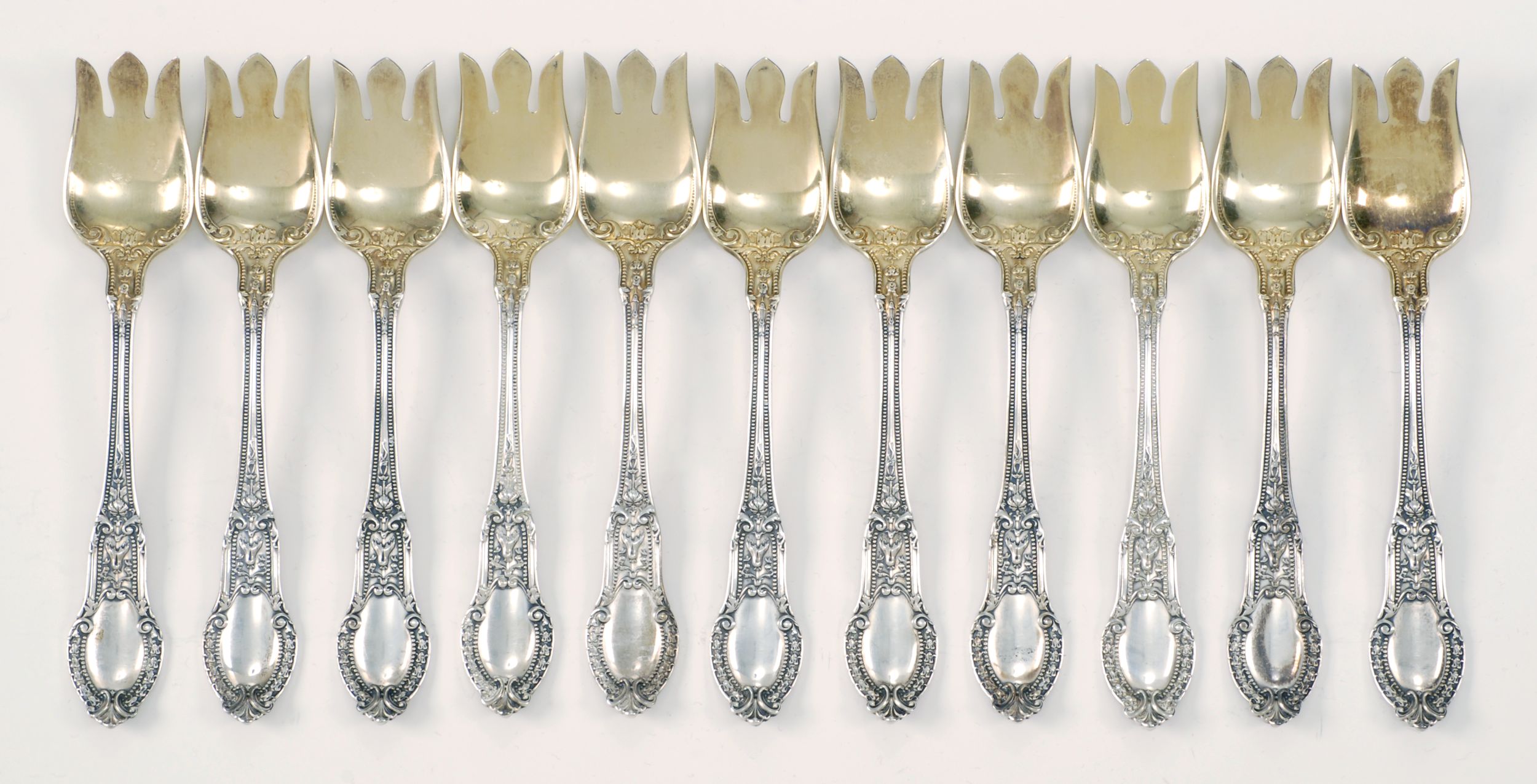 Appraisal: ELEVEN GORHAM STERLING SILVER ICE CREAM FORKS In the Tuileries